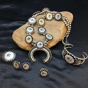 Zuni Native Turquoise Squash Blossom Necklace